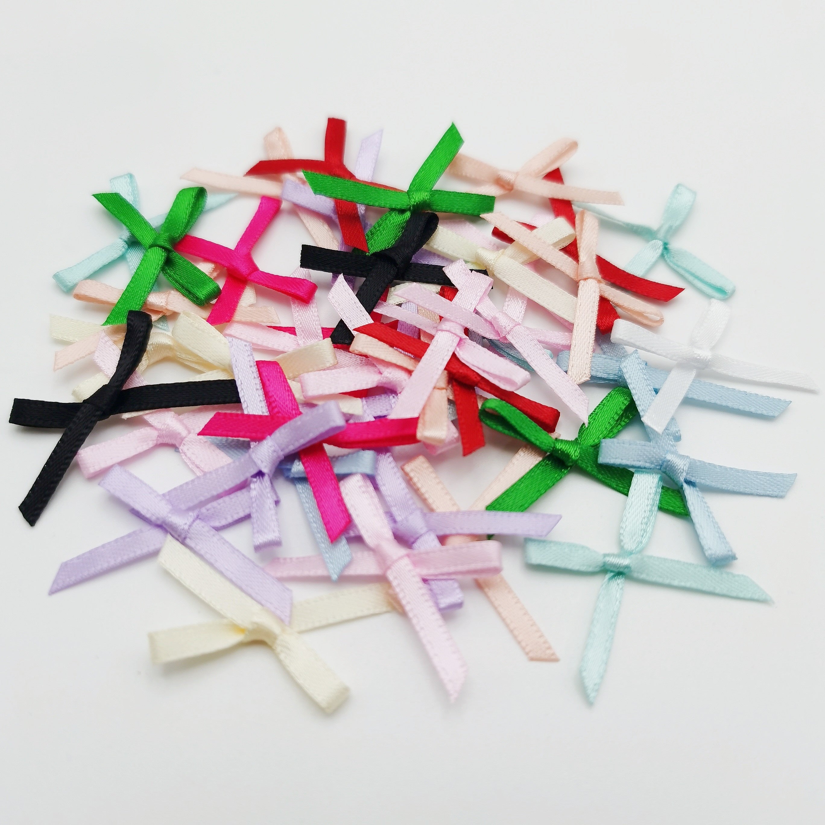 50pcs Mini 3mm Wide Ribbon Bows Christmas Decorative Satin Ribbon Tail Bow