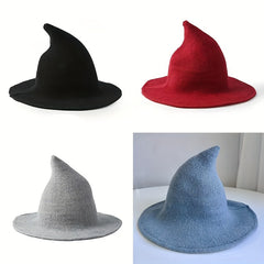 Adult Winter Witch Hat Fisherman Pointed Top Knitted Halloween Wizard Hat