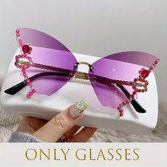 Rhinestone Decorative Butterfly Rimless Sunglasses for Women