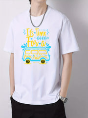 Men's Car Print Short Sleeve T-shirt Loose Fit Casual Top