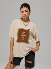Letter Print Crew Neck Short Sleeve Women's Sports Tee