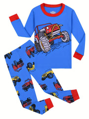 Toddler Kid's Cartoon Truck Print Pajama Set