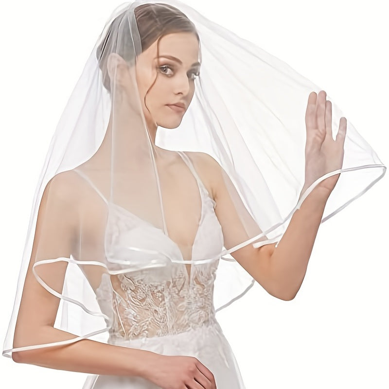 Bridal Veil Women's Short Wedding Veil Ribbon Edge With Comb