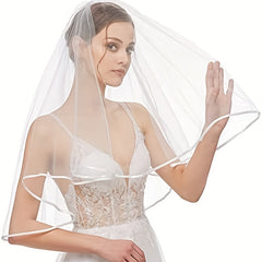 Bridal Veil Women's Short Wedding Veil Ribbon Edge With Comb