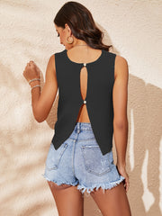 Cutou Button Knitted Vest Tops Sleeveless Loose Summer Tank Tops