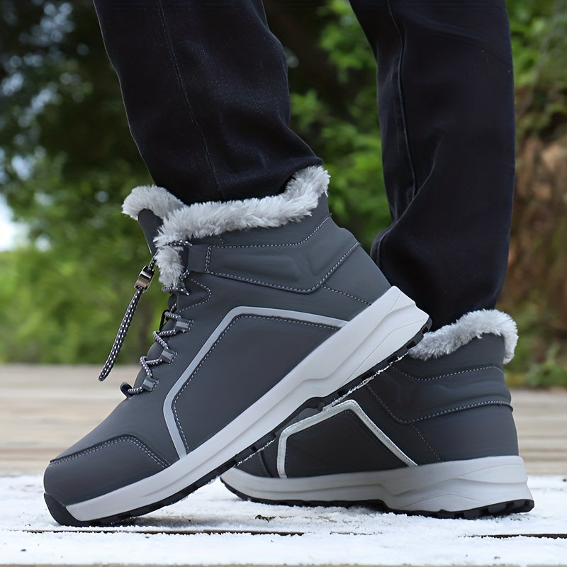 Women's Faux Fur Thermal Hiking Shoes - High Top Lace up Non slip