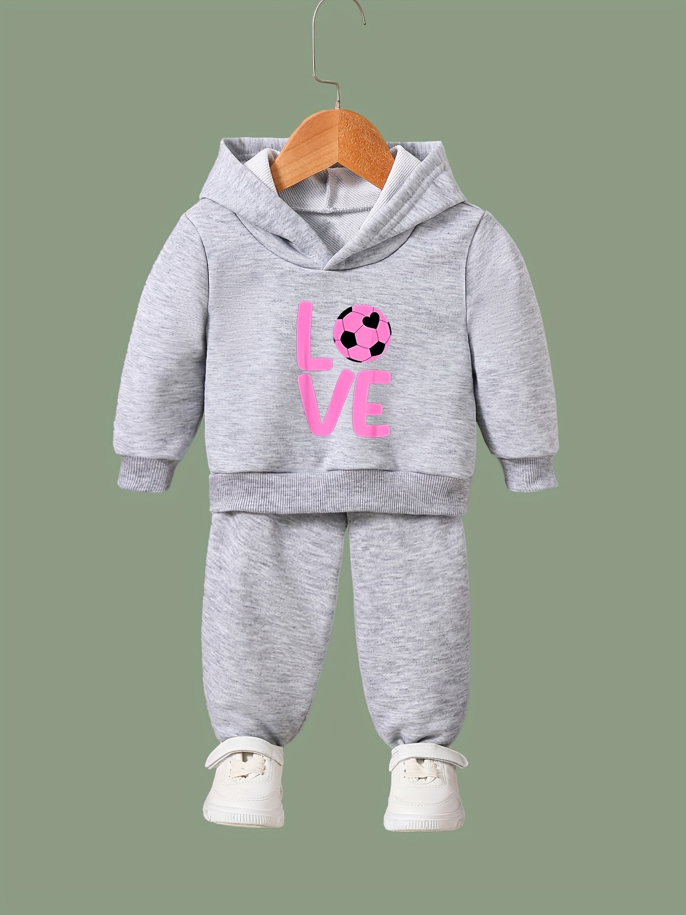 Girls 2pcs Cartoon Love Pattern Hooded Sweatshirt and Sweatpants Set