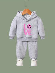 Girls 2pcs Cartoon Love Pattern Hooded Sweatshirt and Sweatpants Set