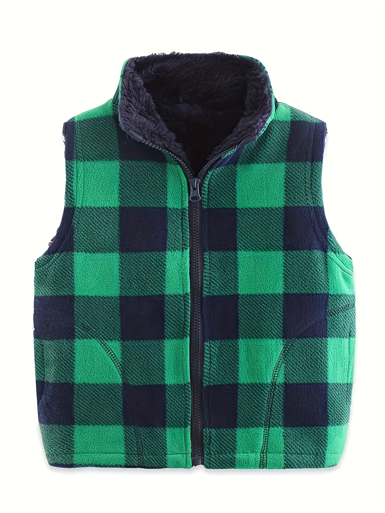 Boys Plaid Sleeveless Vest Warm Fleece Outwear Padded Jacket