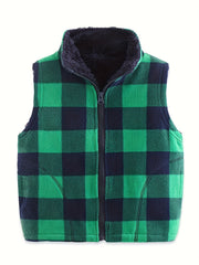 Boys Plaid Sleeveless Vest Warm Fleece Outwear Padded Jacket