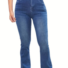 Flare Leg Jeans Women's Washed Button Fly Medium Stretch Casual Jeans
