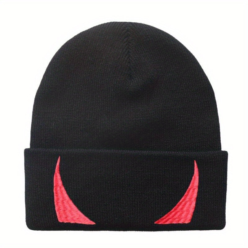 Ear Protection Knit Beanie Hat Devils Horn Embroider