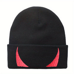 Ear Protection Knit Beanie Hat Devils Horn Embroider