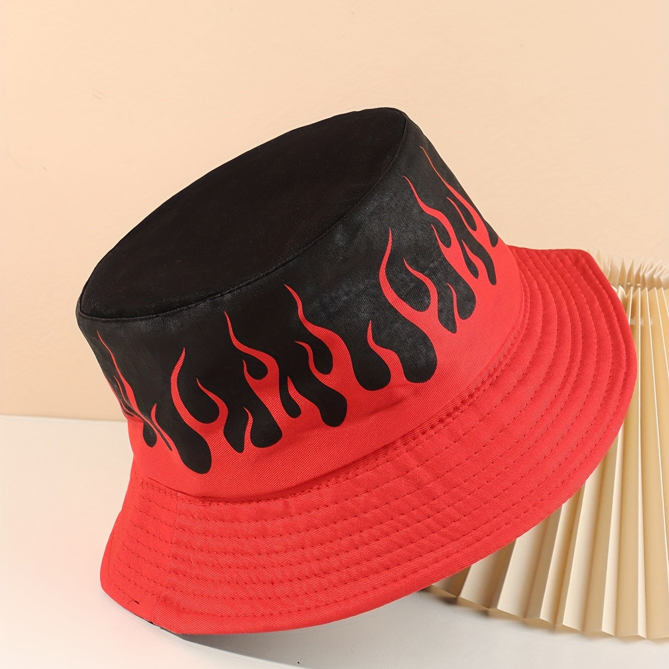 Red Flame Print Bucket Hat Hip Hop Block Basin Hat Vintage Y2K