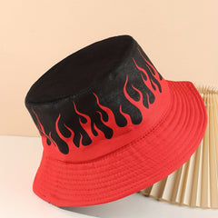 Red Flame Print Bucket Hat Hip Hop Block Basin Hat Vintage Y2K