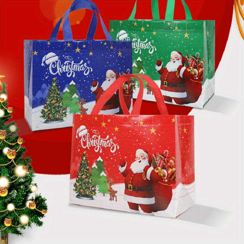 3pcs Christmas Gift Bag Medium Festive Tote Handle Reusable