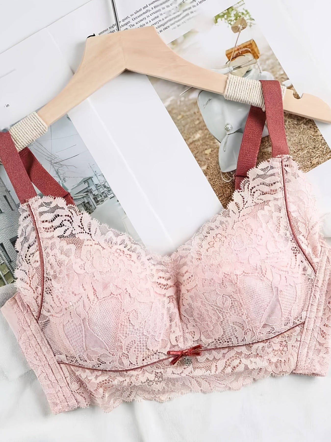 Floral Lace Push Up Bra No Steel Ring Breathable Thin Cup Bra Women's Lingerie