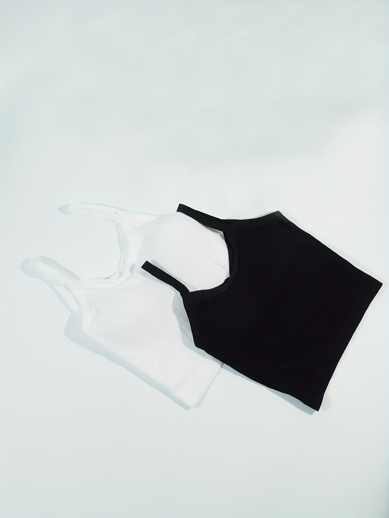 2pcs Ribbed Solid Cami Tops Padded Women's Lingerie