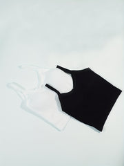 2pcs Ribbed Solid Cami Tops Padded Women's Lingerie