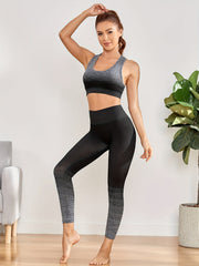 2pcs Ombre Yoga Workout Sets Sleeveless Sports Bra & High Waist Fitnes