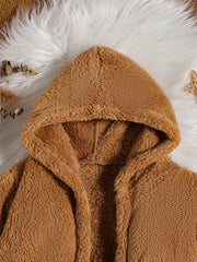 Kids Fleece Hoodie Jacket Open Front Warm Coat