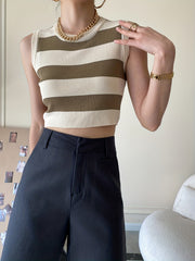Striped Knitted Crop Tank Top Y2K Sleeveless Tank Top For Summer