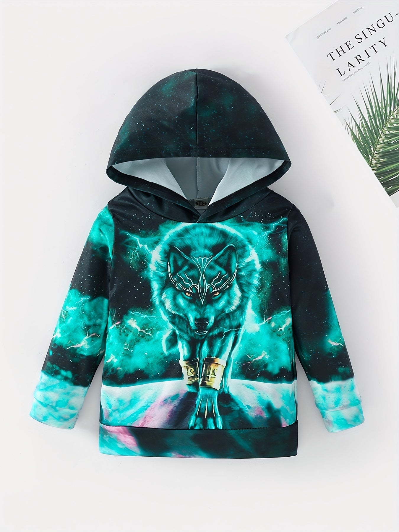 Boys Wolf Hooded Sweatshirt for Spring Autumn Winter