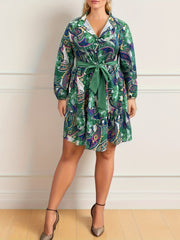 Women's Plus Paisley Floral Print Lantern Sleeve Dress