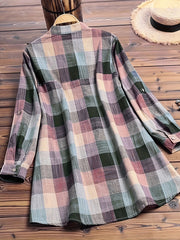 Colorblock Grid Print Button Up Blouse