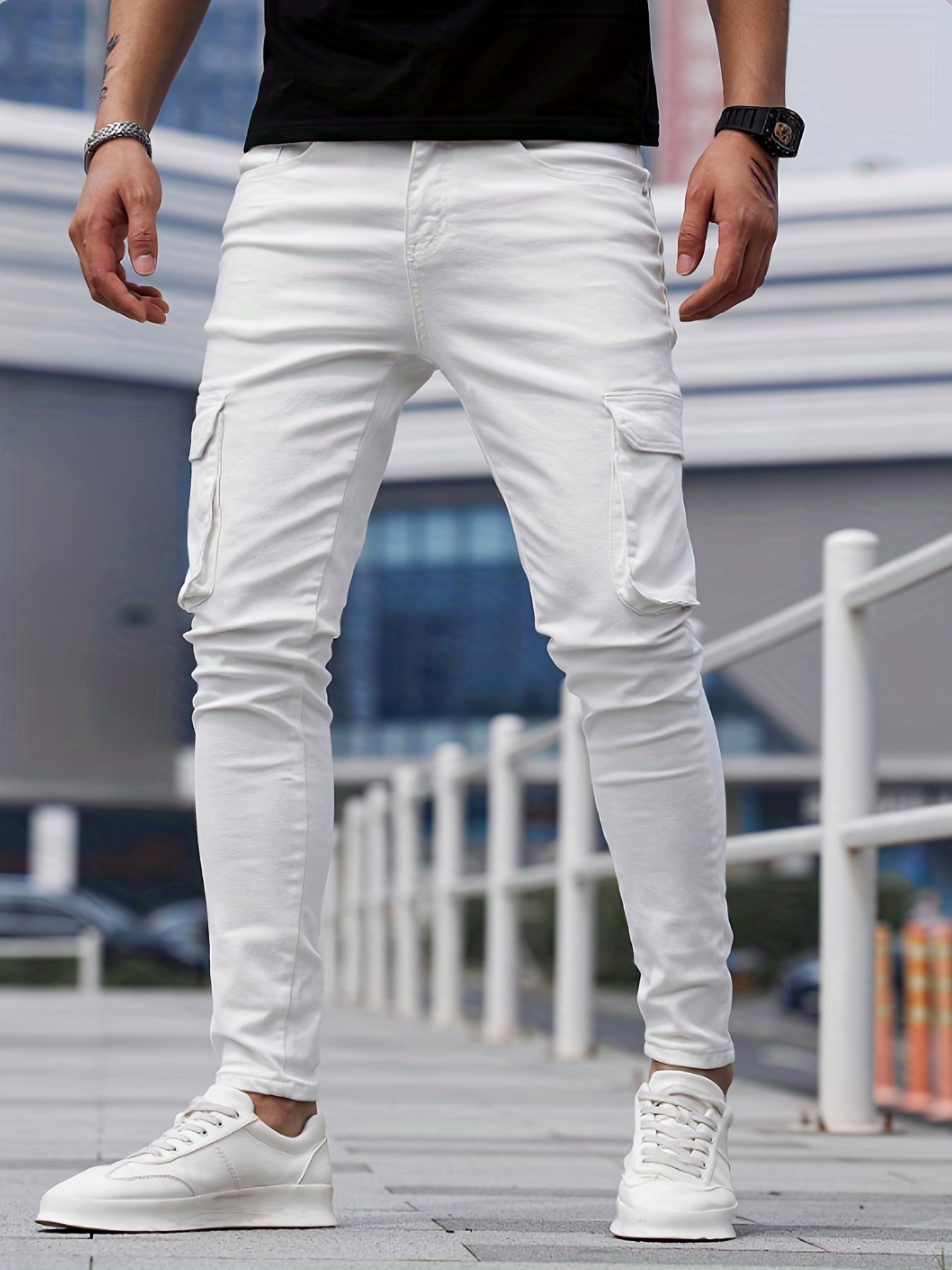 Men's Slim Fit Flap Pocket Jeans Casual Street Style Denim Pants