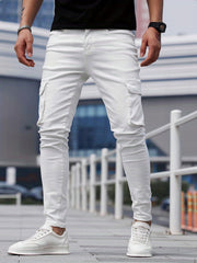 Men's Slim Fit Flap Pocket Jeans Casual Street Style Denim Pants