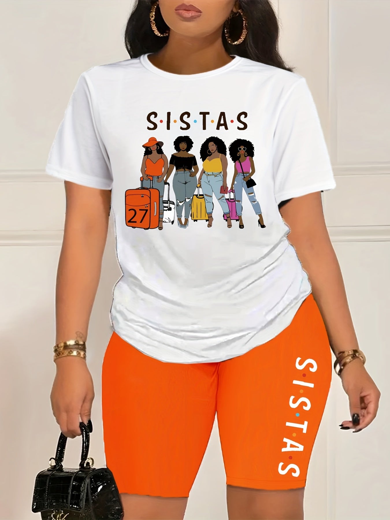Cartoon Figure & Letter Print 2 Piece Set