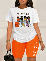Cartoon Figure & Letter Print 2 Piece Set