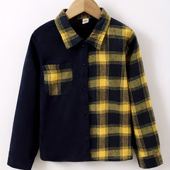 Boys Plaid Collar Shirt Long Sleeve Tops For Kids