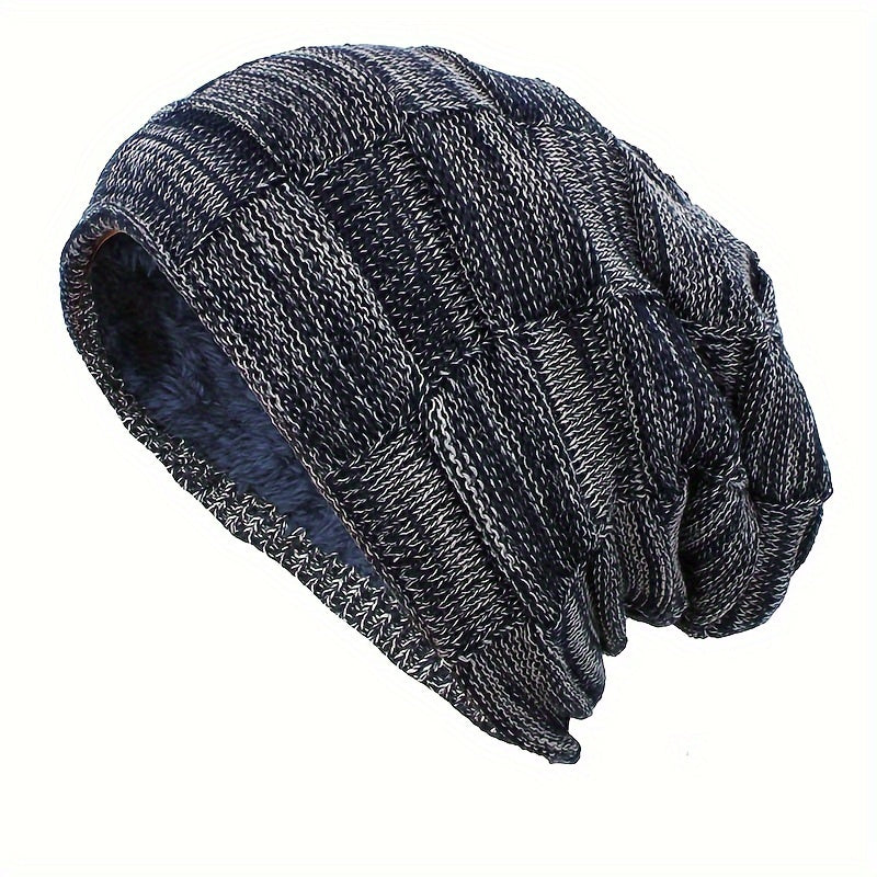 Men's Winter Warm Velvet Lined Knitted Hat Outdoor Beanie Cap