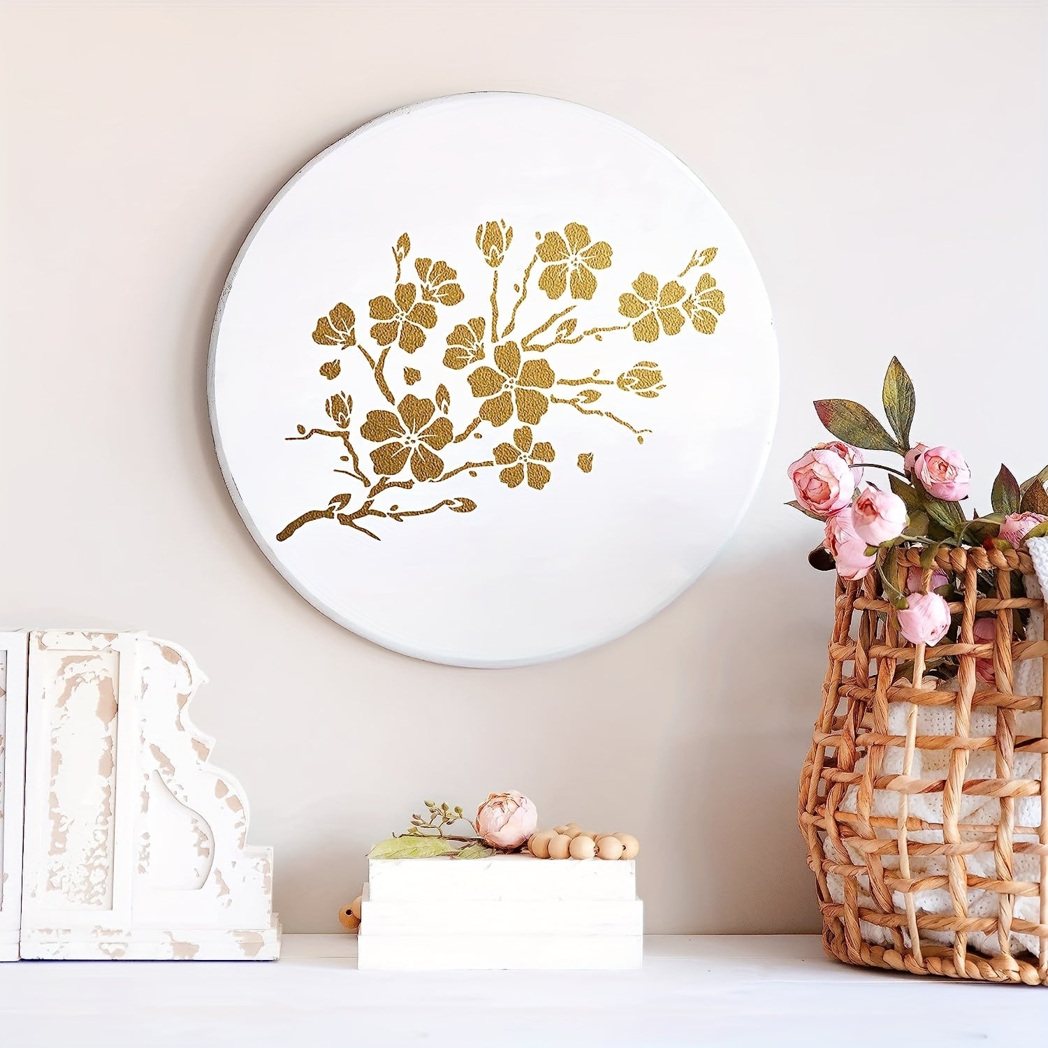 Cherry Flowers Stencil For Painting On Wood Canvas Reusable Drawing Stencils