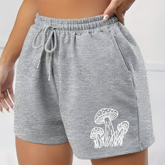 Mushroom Print High Rise Shorts With Pockets