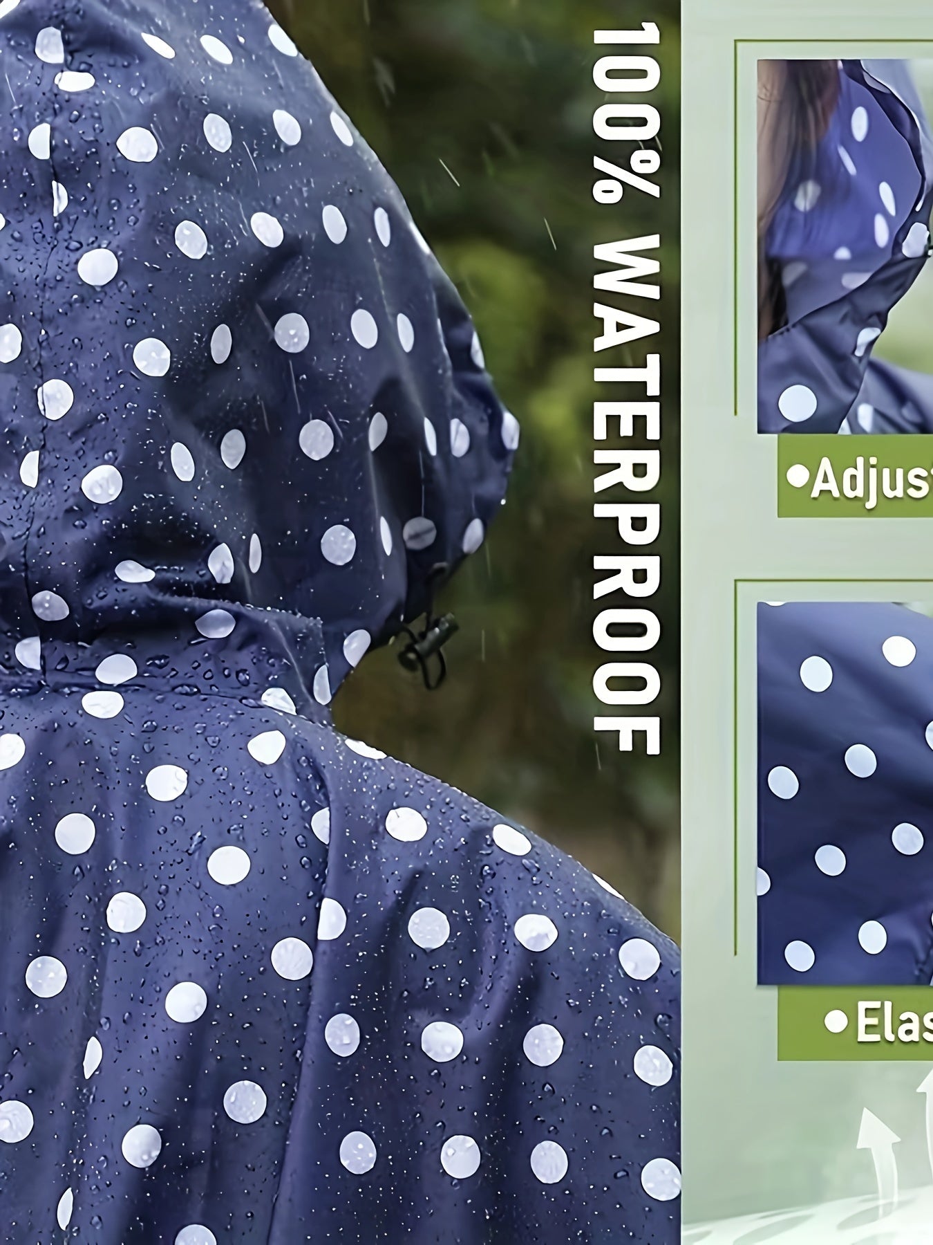 Polka Dot Lightweight Rain Poncho Jacket PU Raincoat
