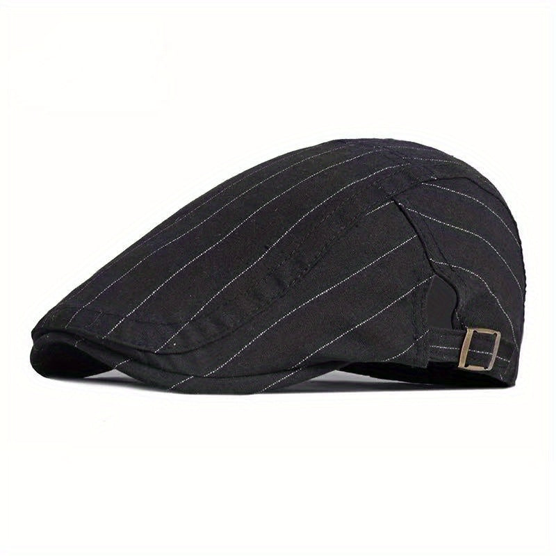 Classic Stripe Flat Cap Adjustable Unisex Beret Hat for Spring and Summer