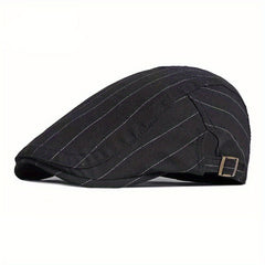 Classic Stripe Flat Cap Adjustable Unisex Beret Hat for Spring and Summer