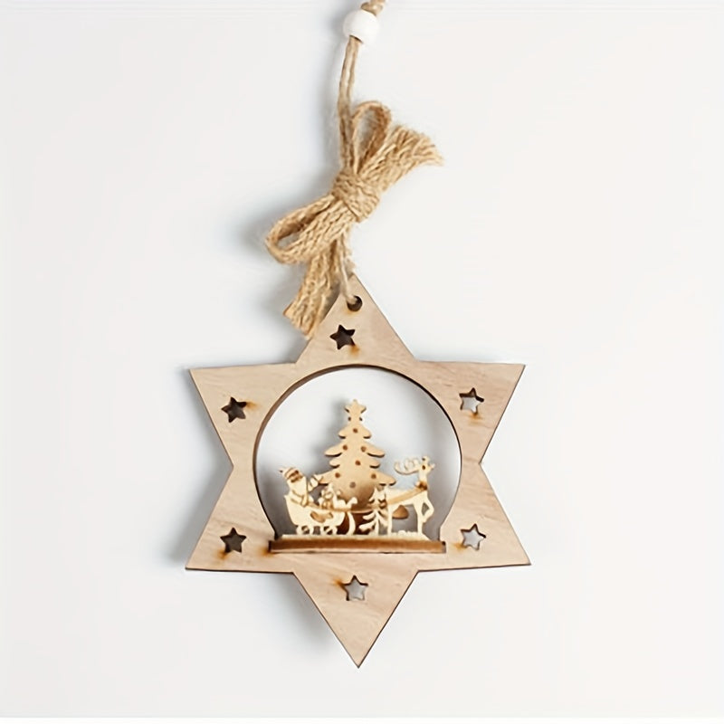 Elk Wooden Crafts Decorative Pendants Round Christmas Ornaments