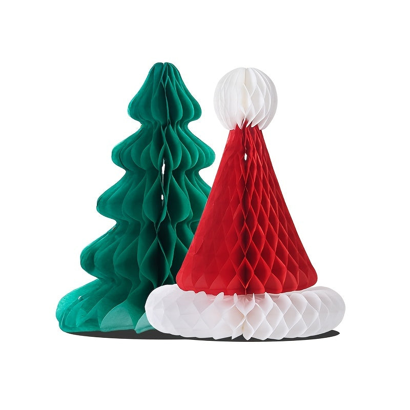 3pcs Honeycomb Santa Hats Xmas Decorations Centerpieces Hanging Ornaments