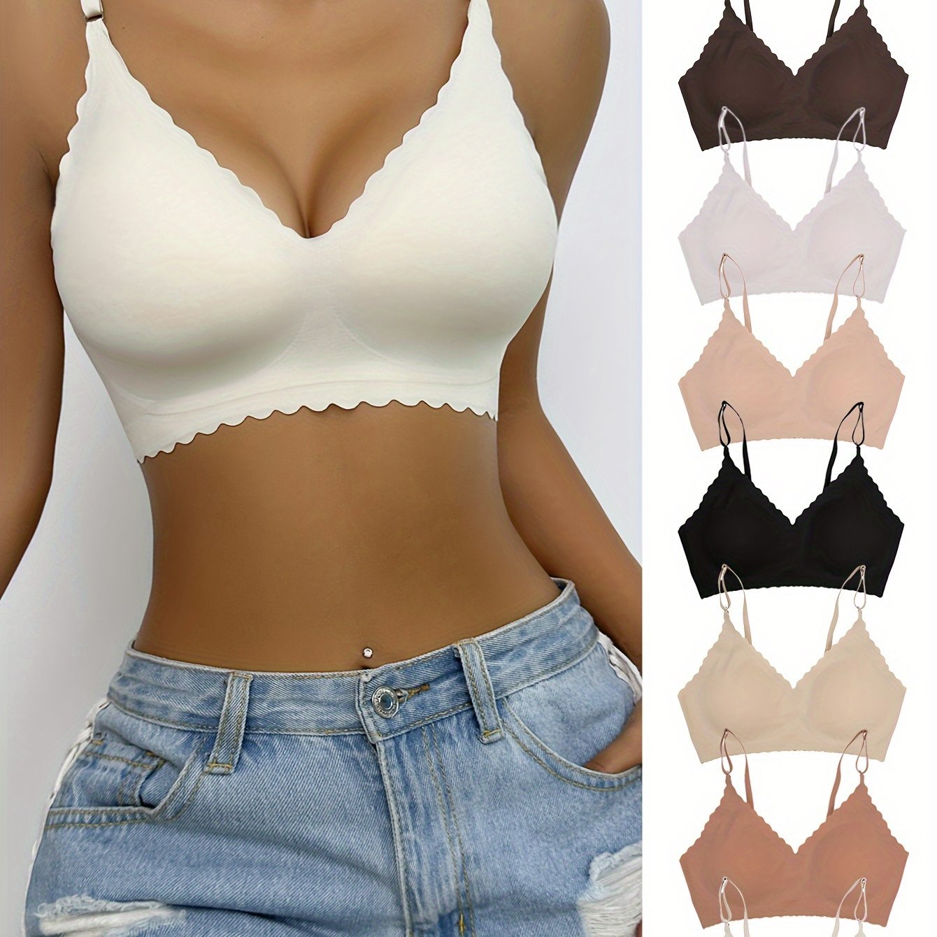 7pcs Solid Push Up Bra Comfy Removable Padded Seamless Anti-sagging Bra
