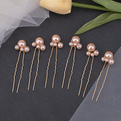 6pcs Faux Pearl U-shaped Hairpin Bridal Wedding Party Decorations