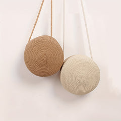 Kids Woven Round Crossbody Bag Straw Coin Purse Travel Shoulder Bag