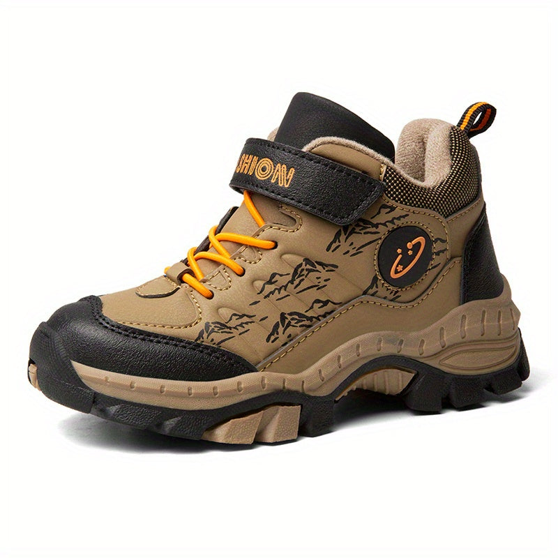 Boys' Durable Hiking Shoes, Hook & Loop Fastener, Comfy & Breathable, Anti-Skid