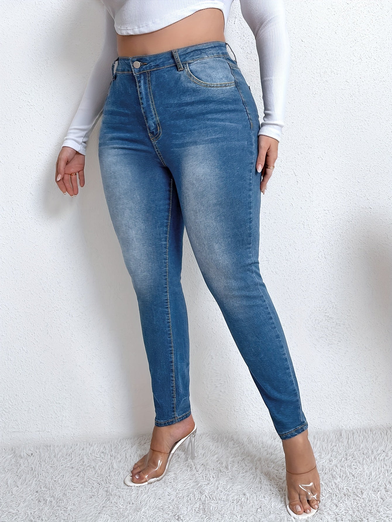 Women's Plus High Rise Skinny Pocketed Jeans
