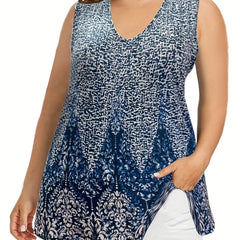 Casual Tank Top Women's Plus Random Print Round Neck