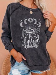 Mushroom Print Sweatshirt Crew Neck Pullover Casual Tops