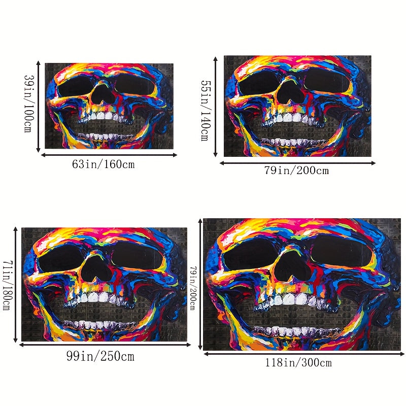 Colored Skeleton Head Area Rug Halloween Theme Floor Carpet Non Slip